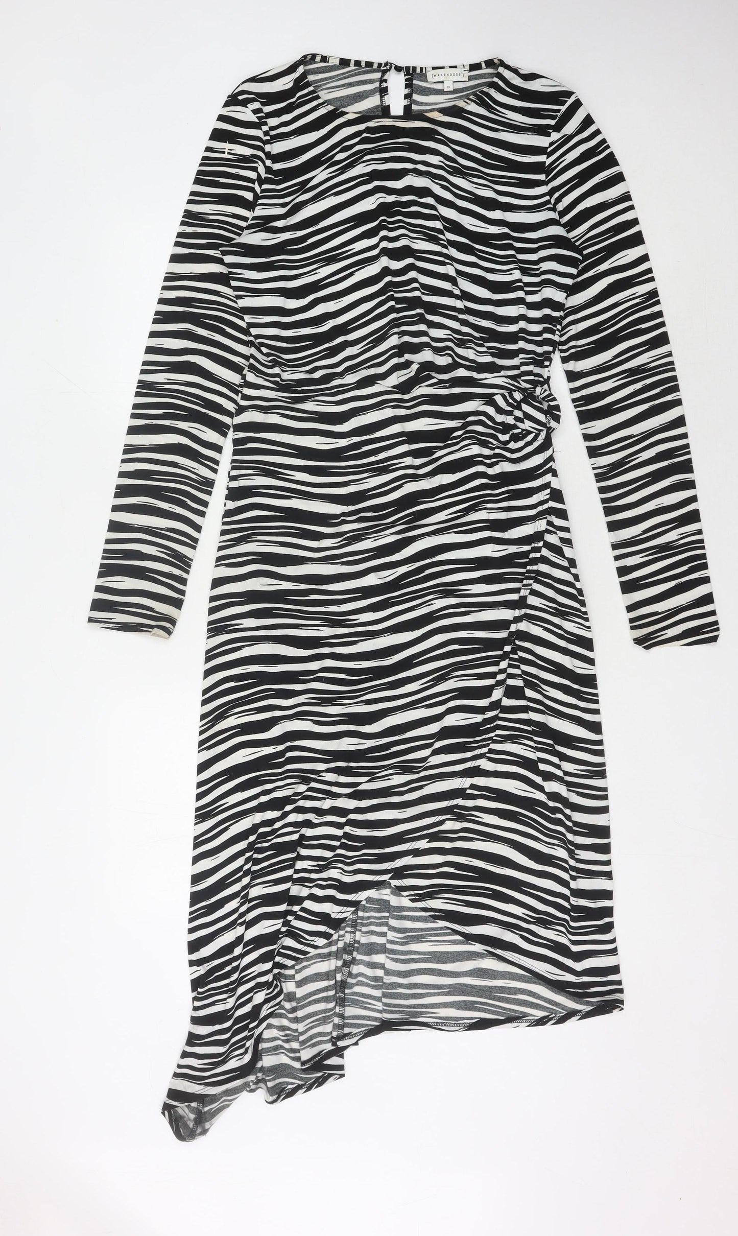 Warehouse Women's Black Asymmetric Animal Print Dress
