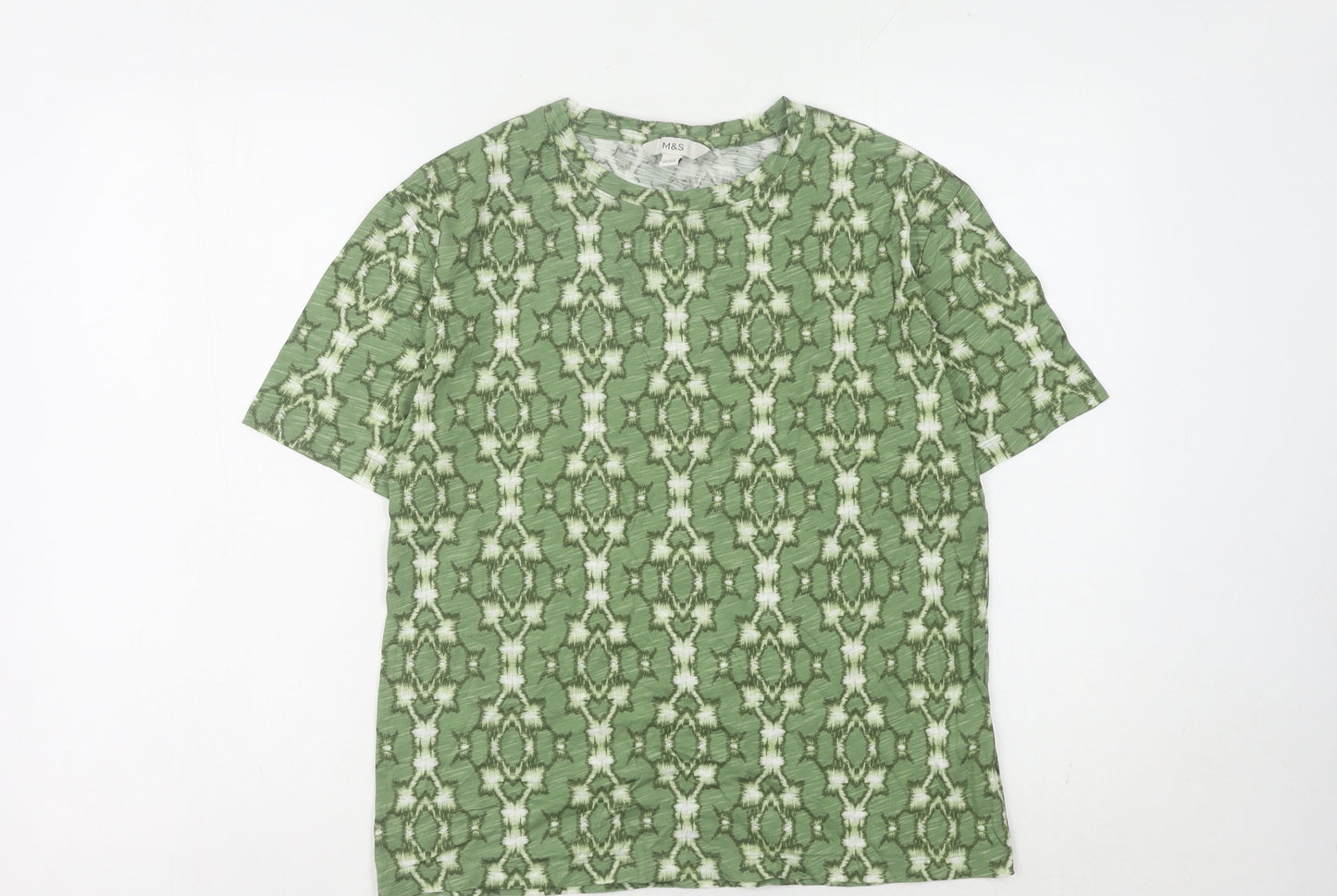 Marks and Spencer Women's Green Geometric T-Shirt - Size 8