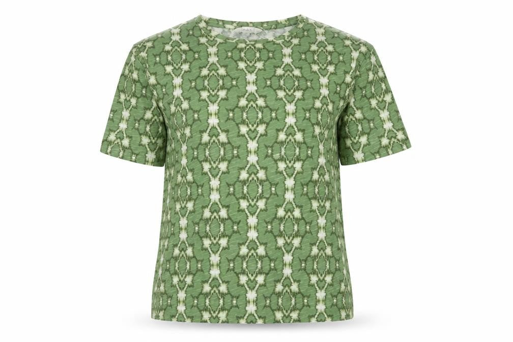 Marks and Spencer Women's Green Geometric T-Shirt - Size 8