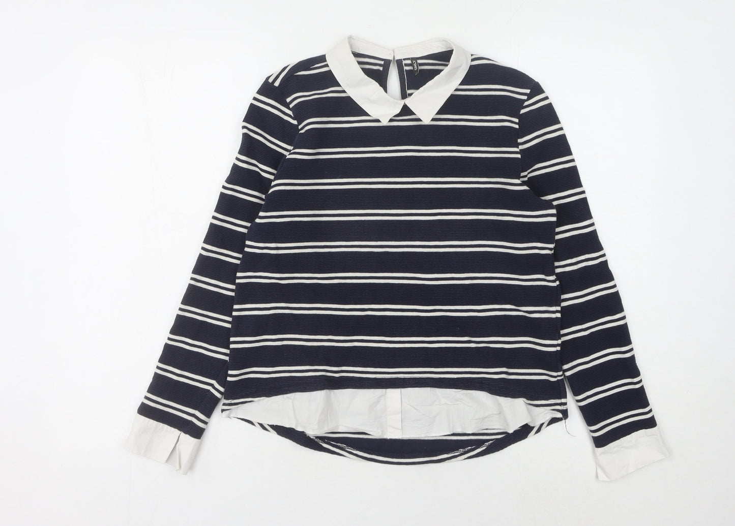 Only Womens Black Collared Striped Pullover Jumper