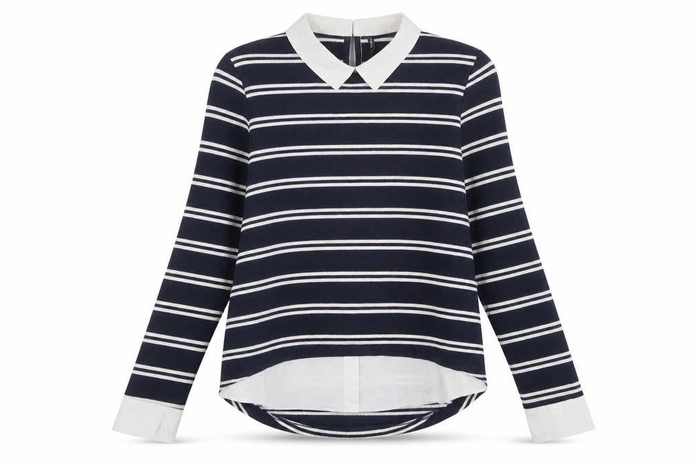 Only Womens Black Collared Striped Pullover Jumper