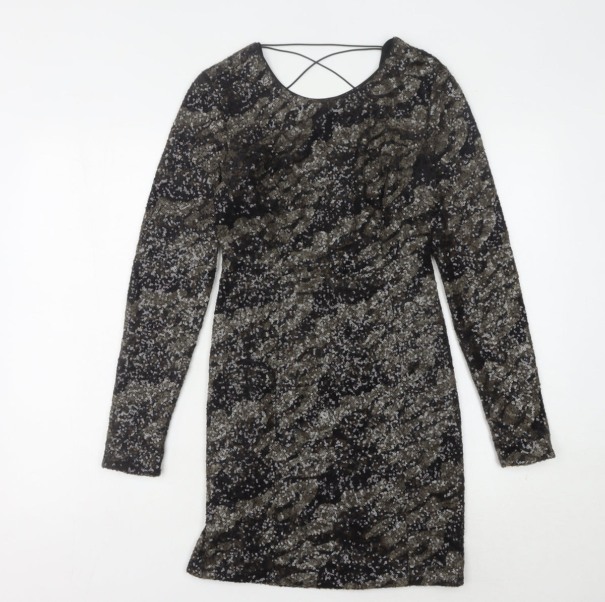Additional front view of Guess Women's Black Sequin Mini Bodycon Dress, size 6
