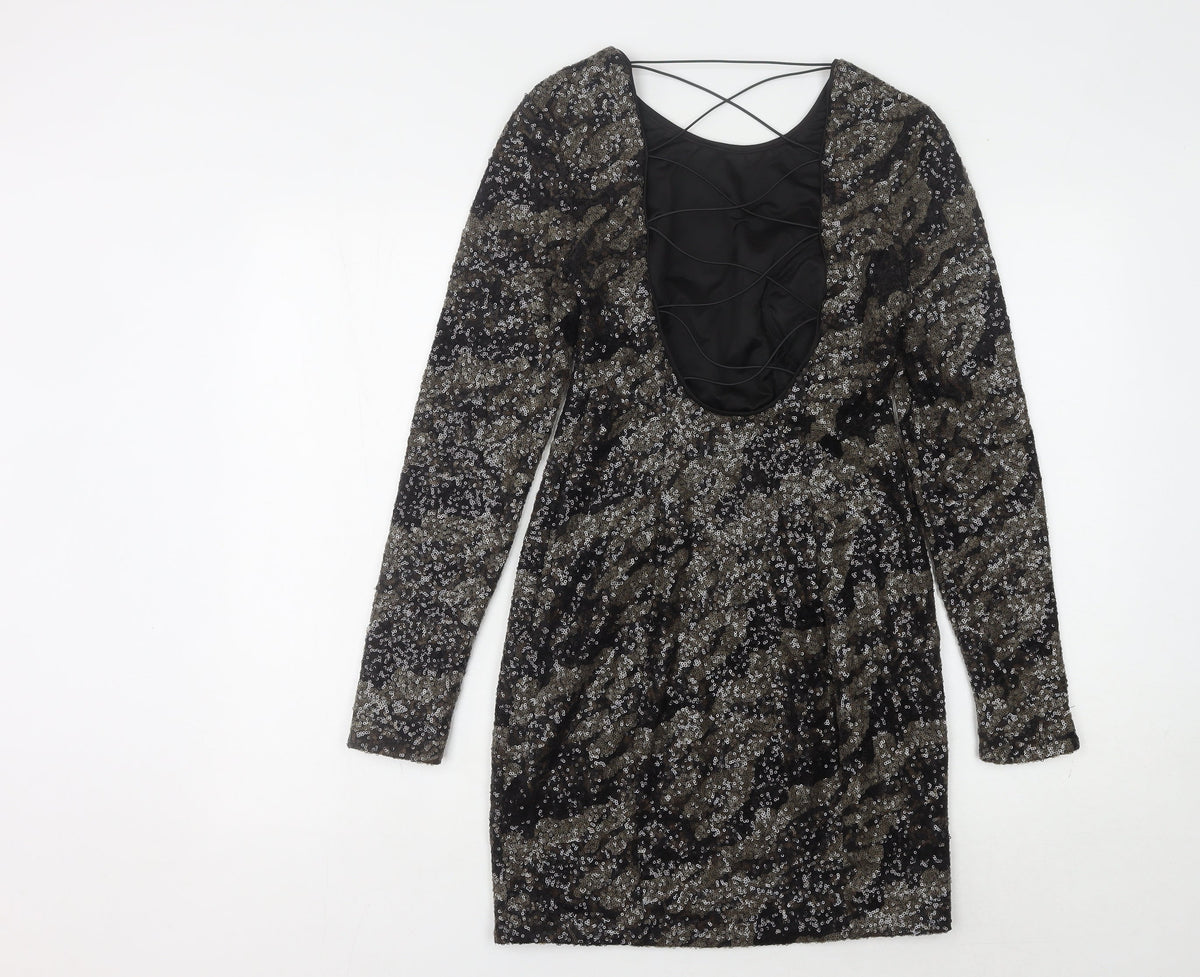 Back view of Guess Women's Black Sequin Mini Bodycon Dress, size 6