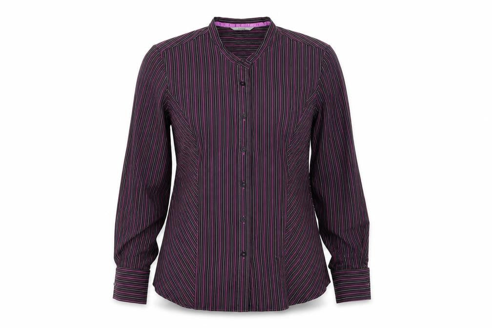 Marks and Spencer Women's Purple Striped Button-Up Shirt
