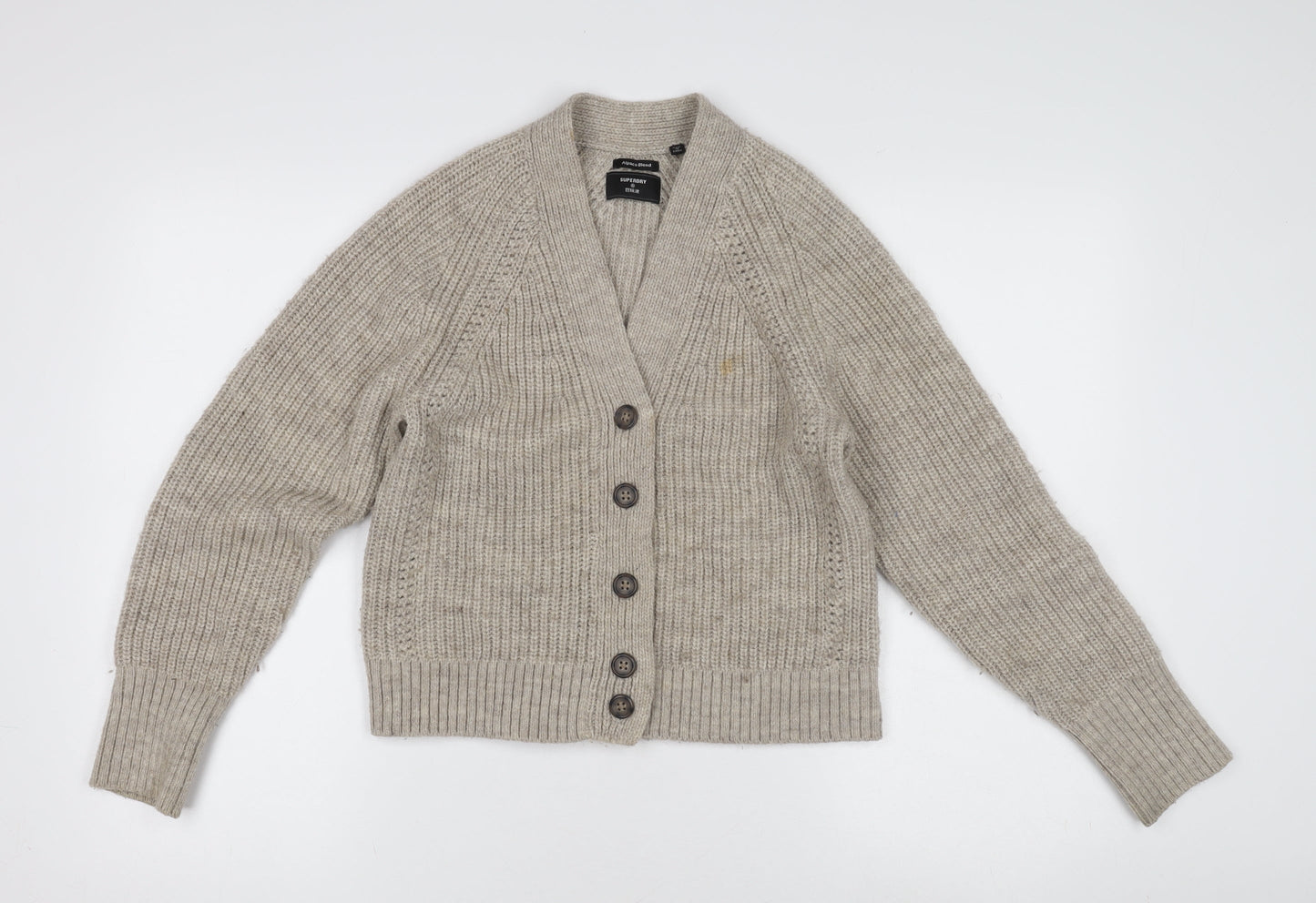 Superdry Women's Beige Cardigan Alpaca Blend Size 10