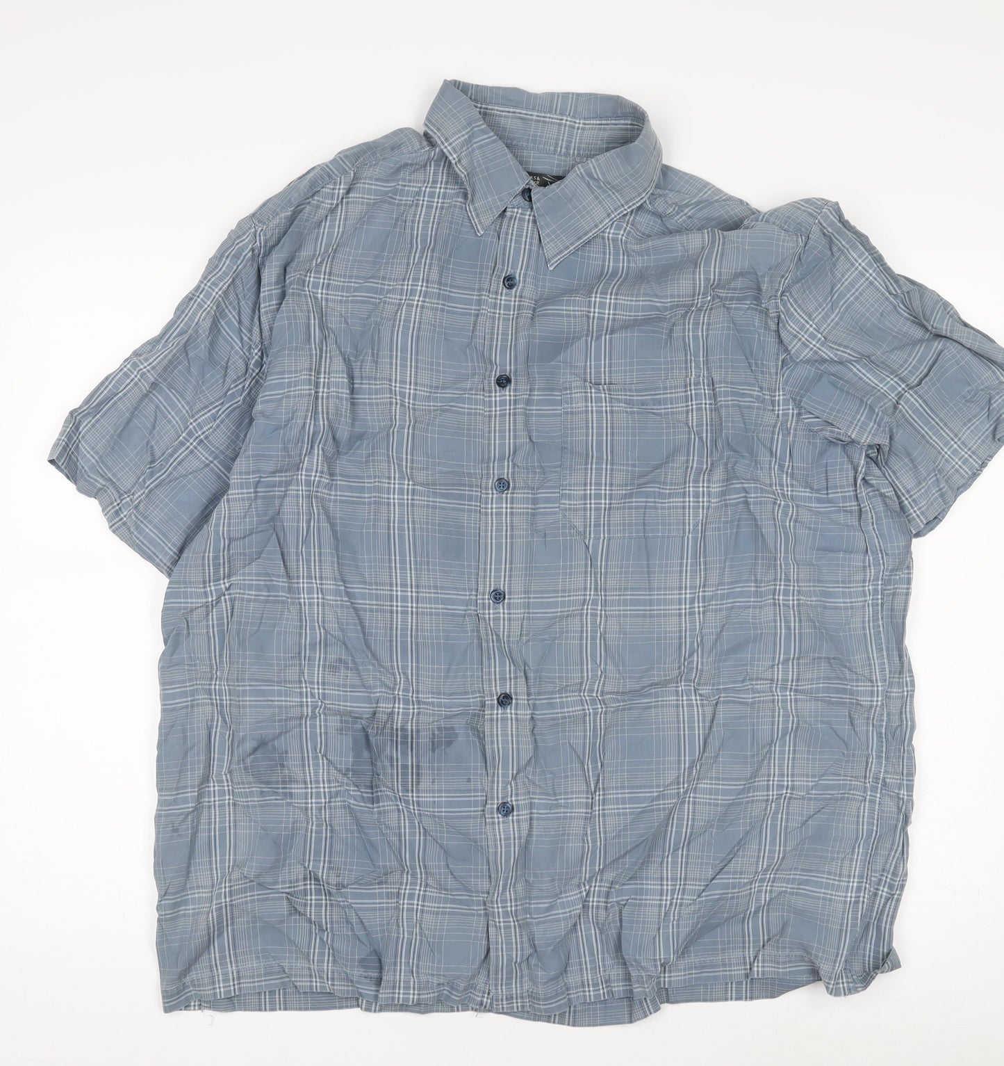 Marks and Spencer Mens Blue Check Short Sleeve Shirt XXL