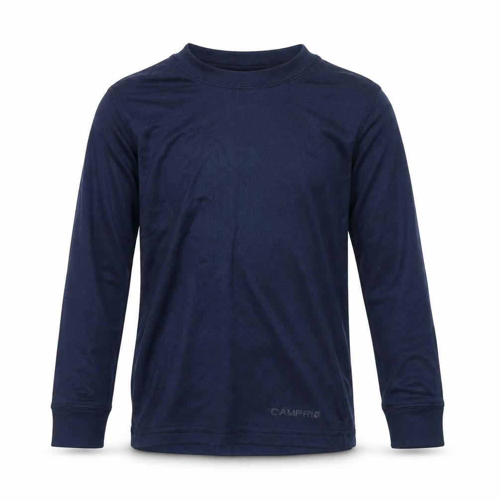 Front view of Campri boys’ long sleeve blue sports t-shirt, 7-8 years