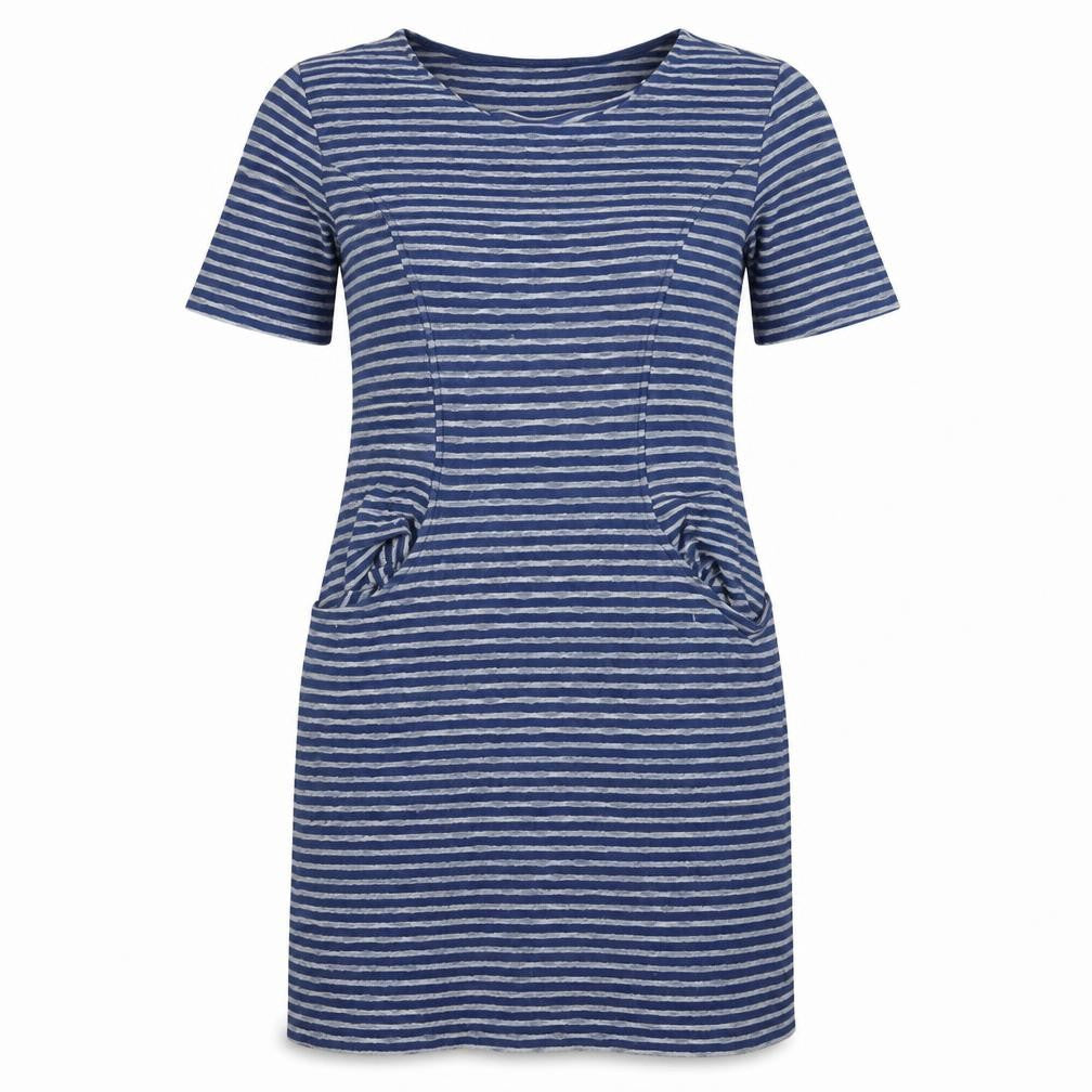 Front view of Mantaray Women's Blue Striped Shift Dress, size 10