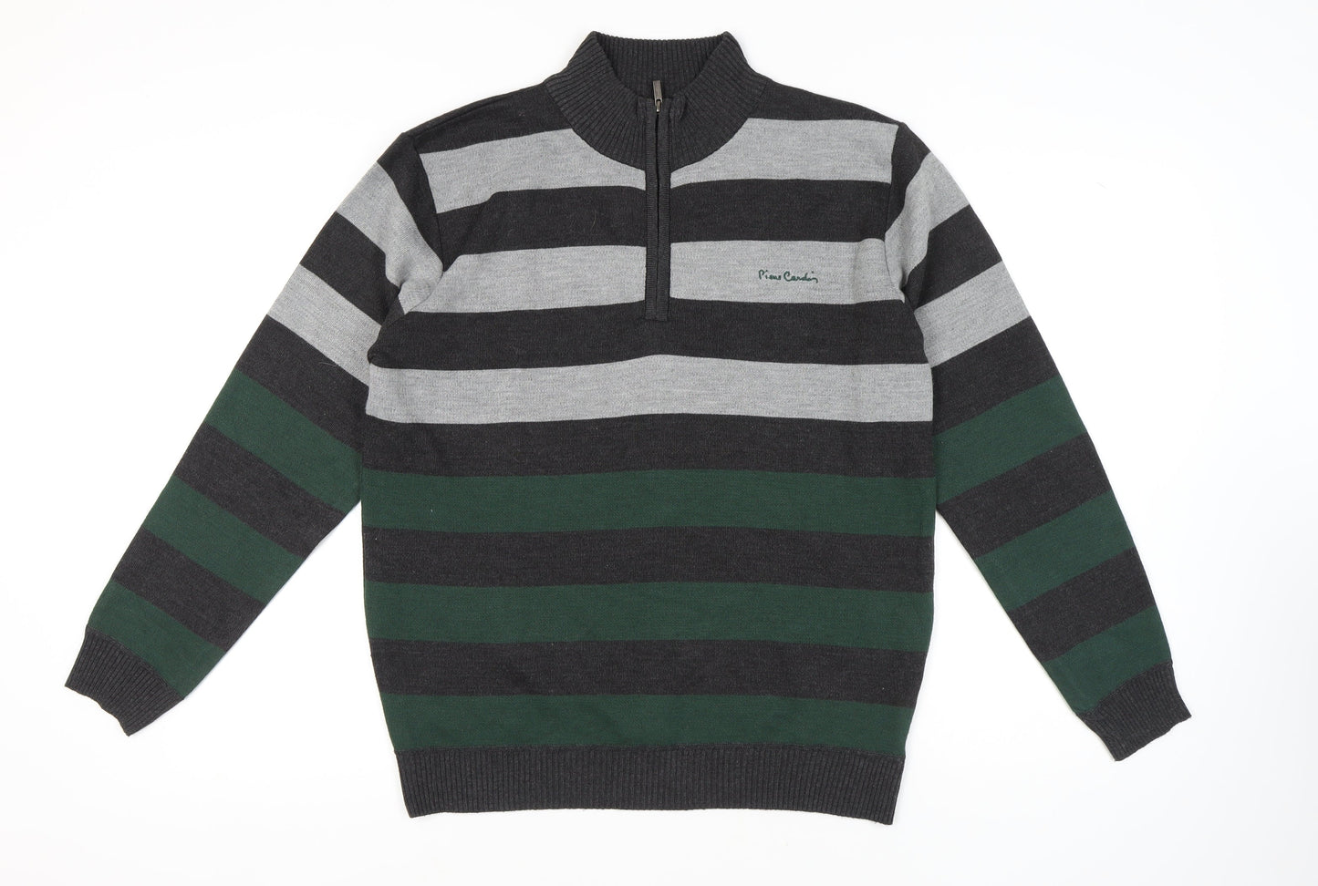 Pierre Cardin Men's Grey Striped Pullover Jumper, Size L