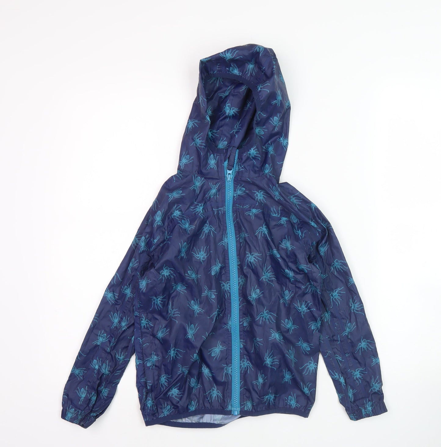 Joules Boys Blue Spider Print Hooded Rain Jacket, 7 Years