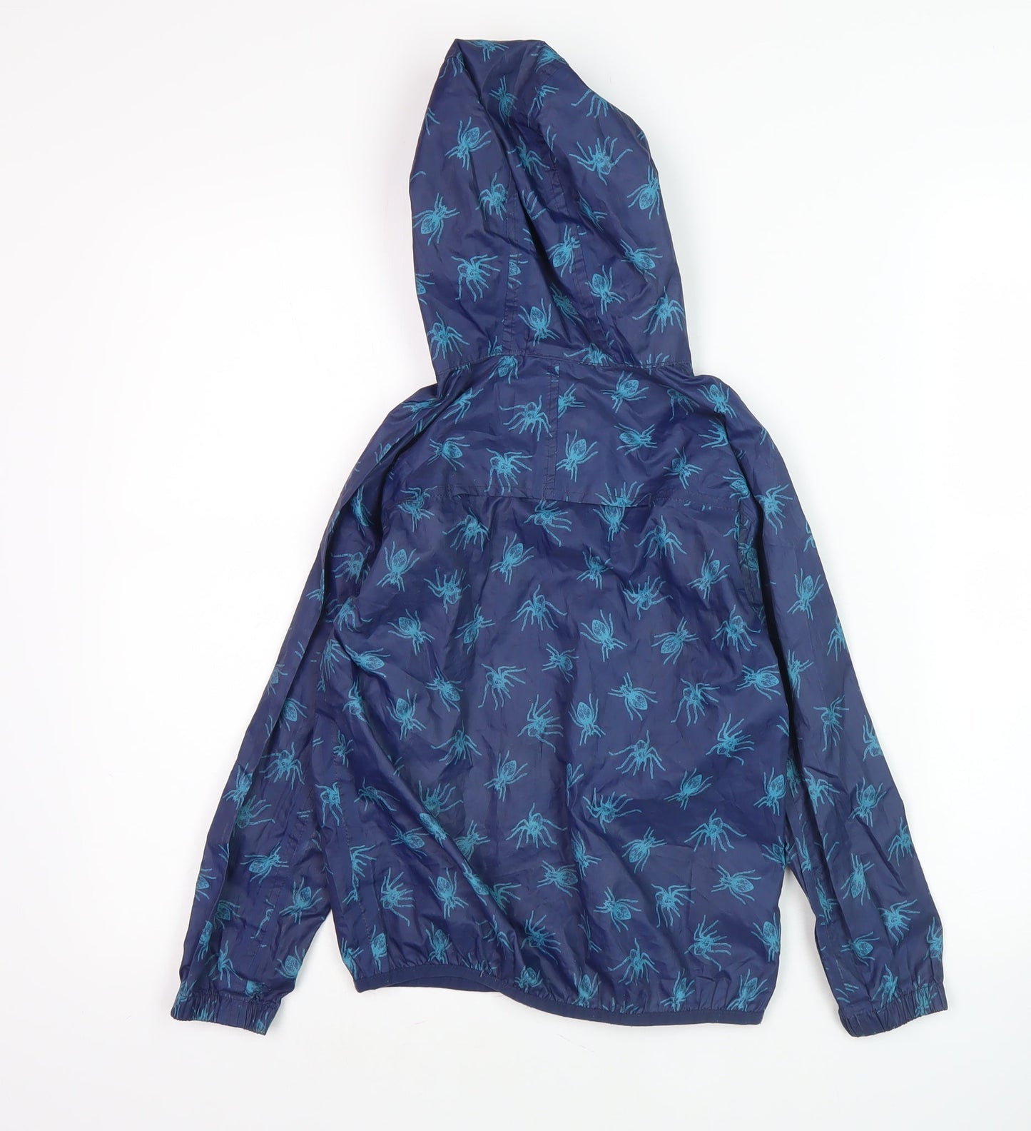 Joules Boys Blue Spider Print Hooded Rain Jacket, 7 Years