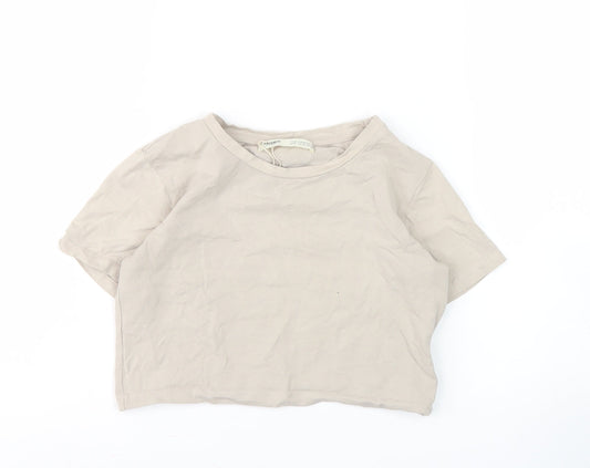 Pull & Bear Women's Beige T-Shirt, Size 10, Casual Stretch Top