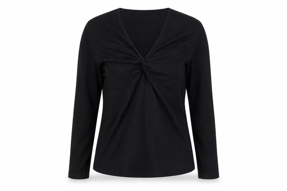 Front view of Wallis Women's Black V-Neck Long Sleeve Top