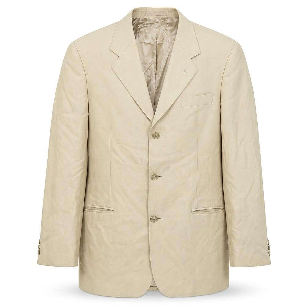 Front view of Fraser men’s beige blazer 40r notch lapel classic