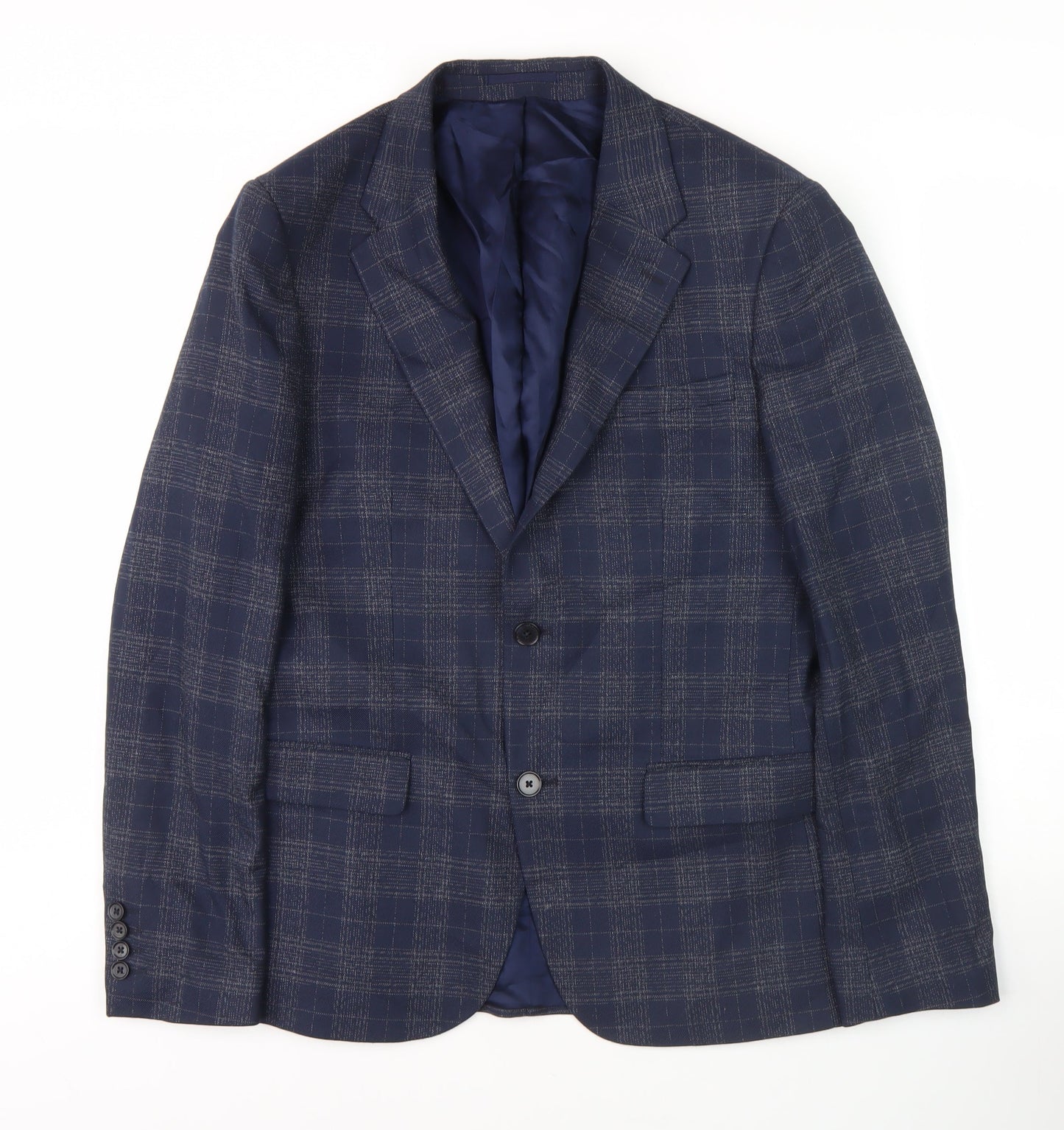 River Island Men's Blue Check Blazer 40R Regular Fit