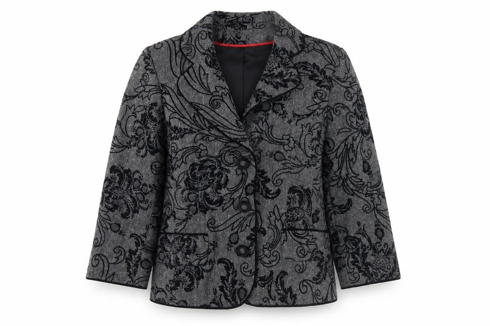 Collezioni Women Grey Floral Blazer Size 10