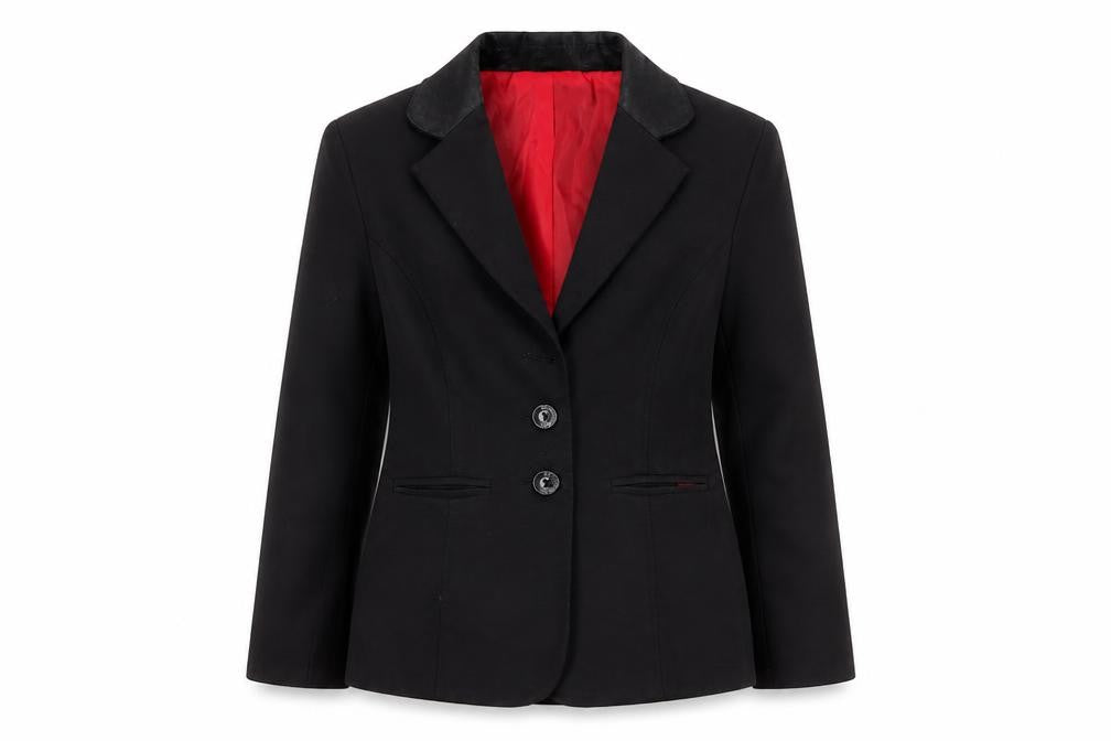 Front view of Red Horse girls’ black polyester jacket, size 10