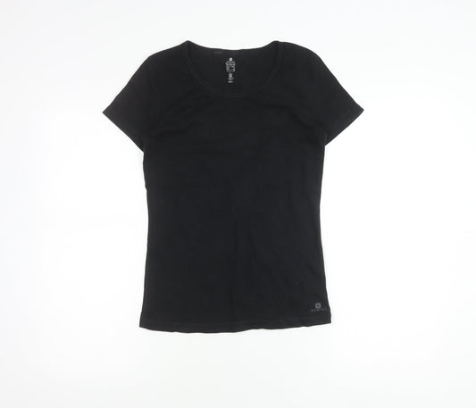 Domyos Women's Black Cotton T-Shirt, Short Sleeve, M