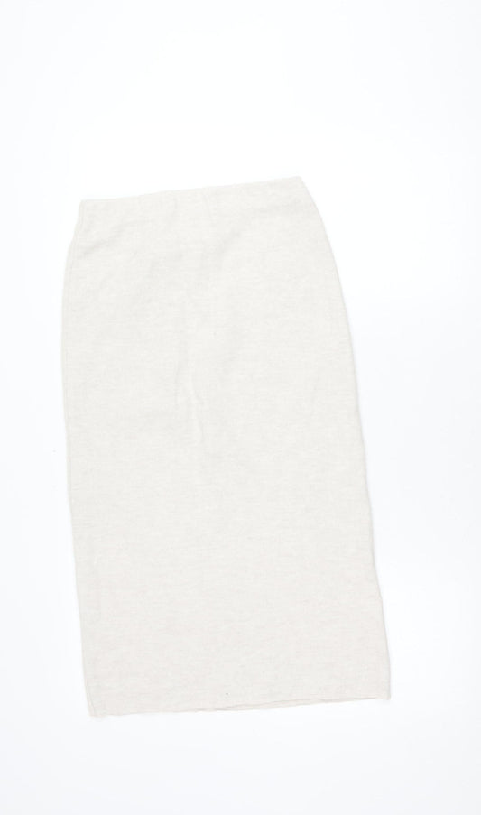 Zara Women's Ivory Pencil Skirt, Size 10, Polyester Cotton