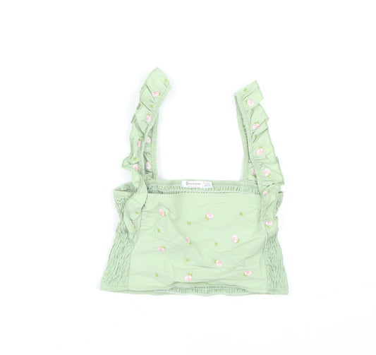 Stradivarius Women's Green Embroidered Camisole Tank - XS