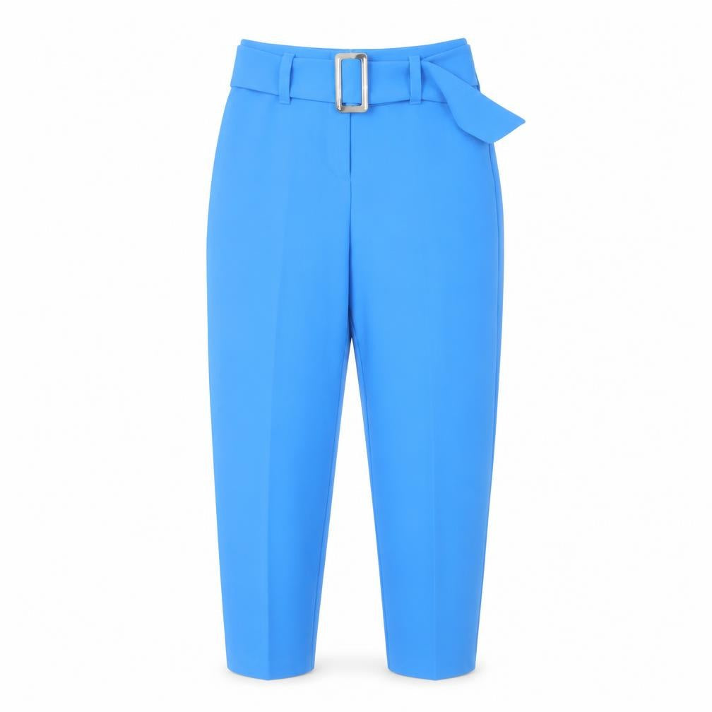 Front view of Topshop Blue Belted Tapered Trousers, size 6