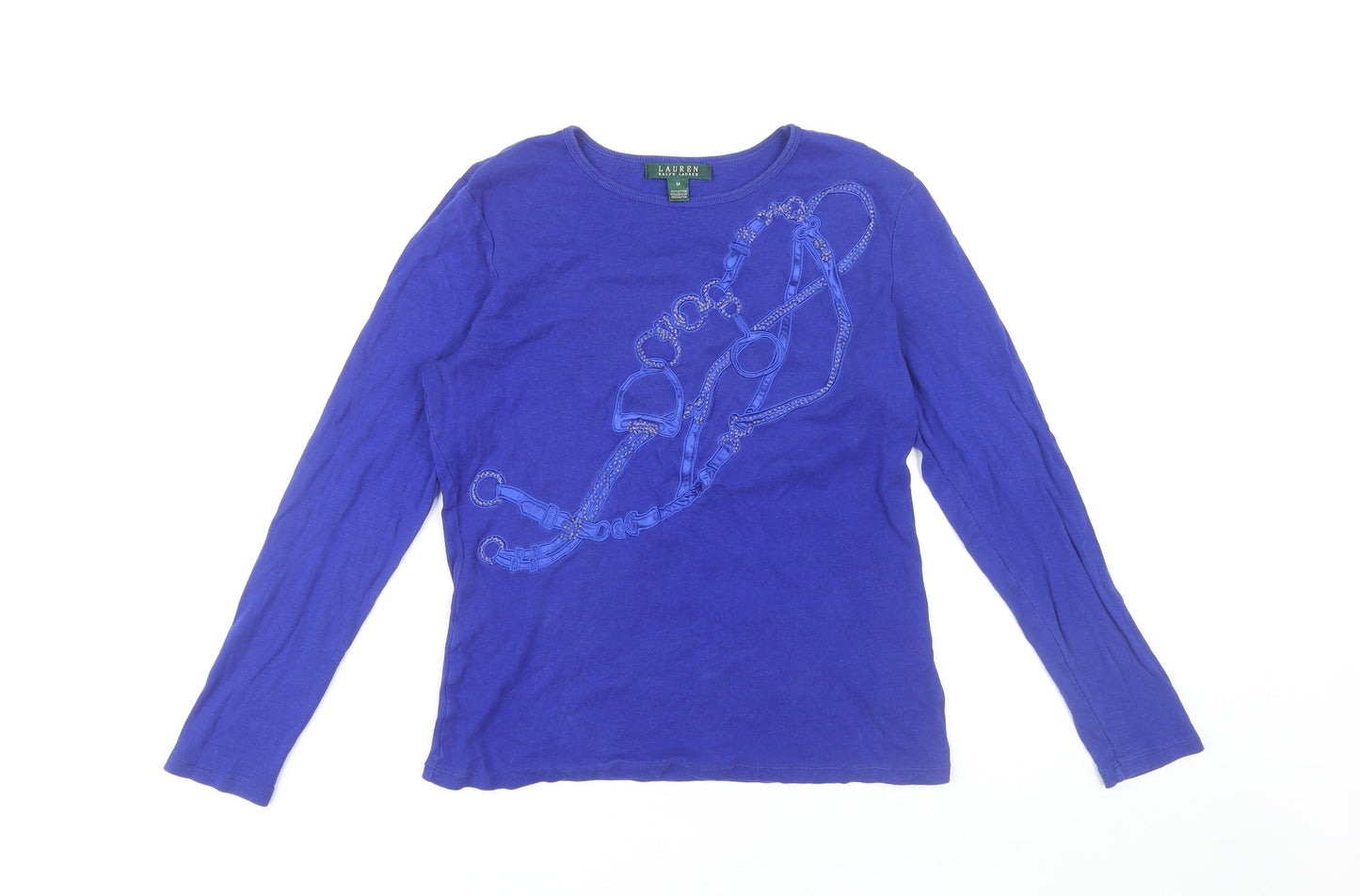 Lauren Ralph Lauren Women's Blue M Embroidered Top