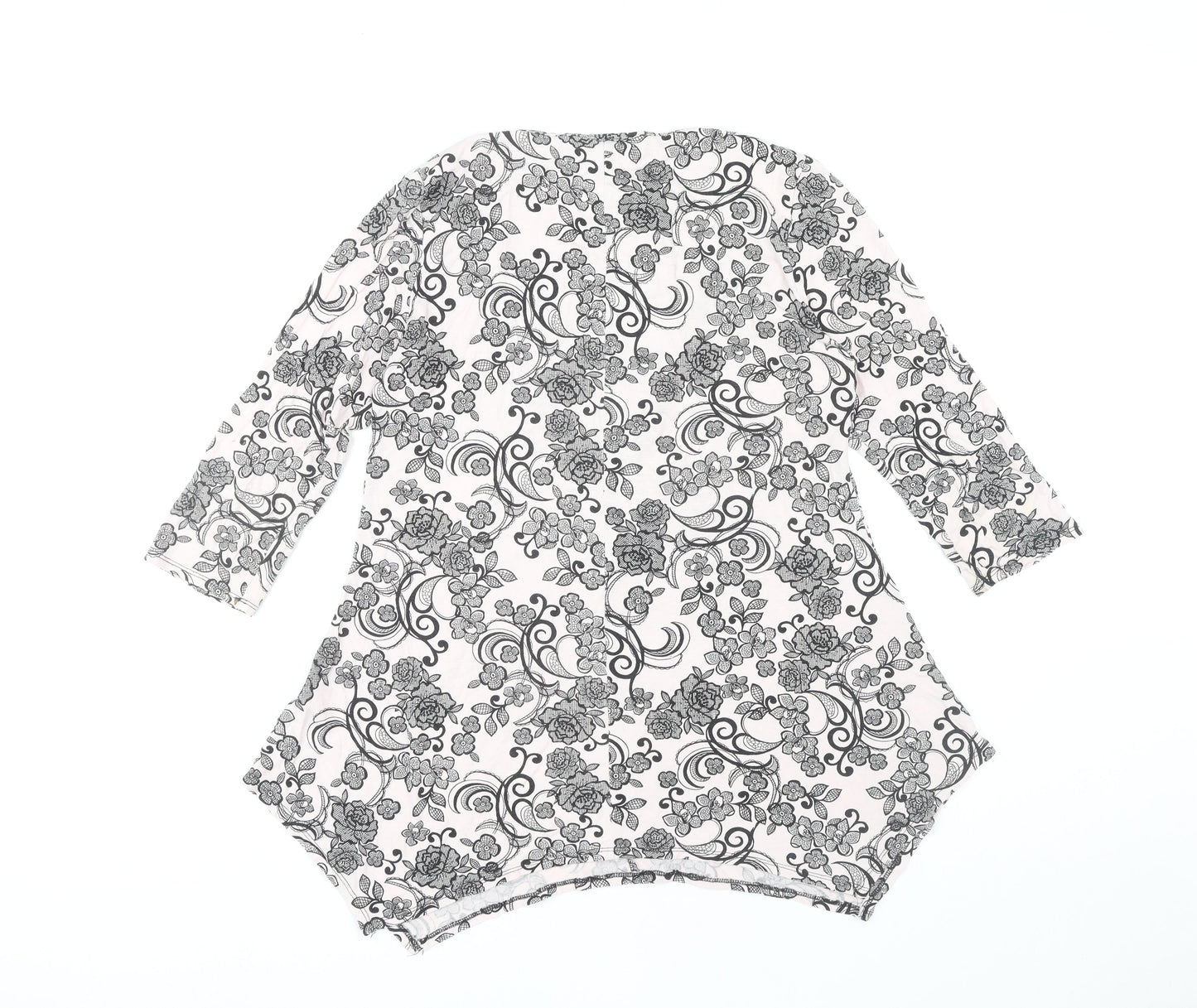 W Women's Black Floral 3/4 Sleeve Top Size 14