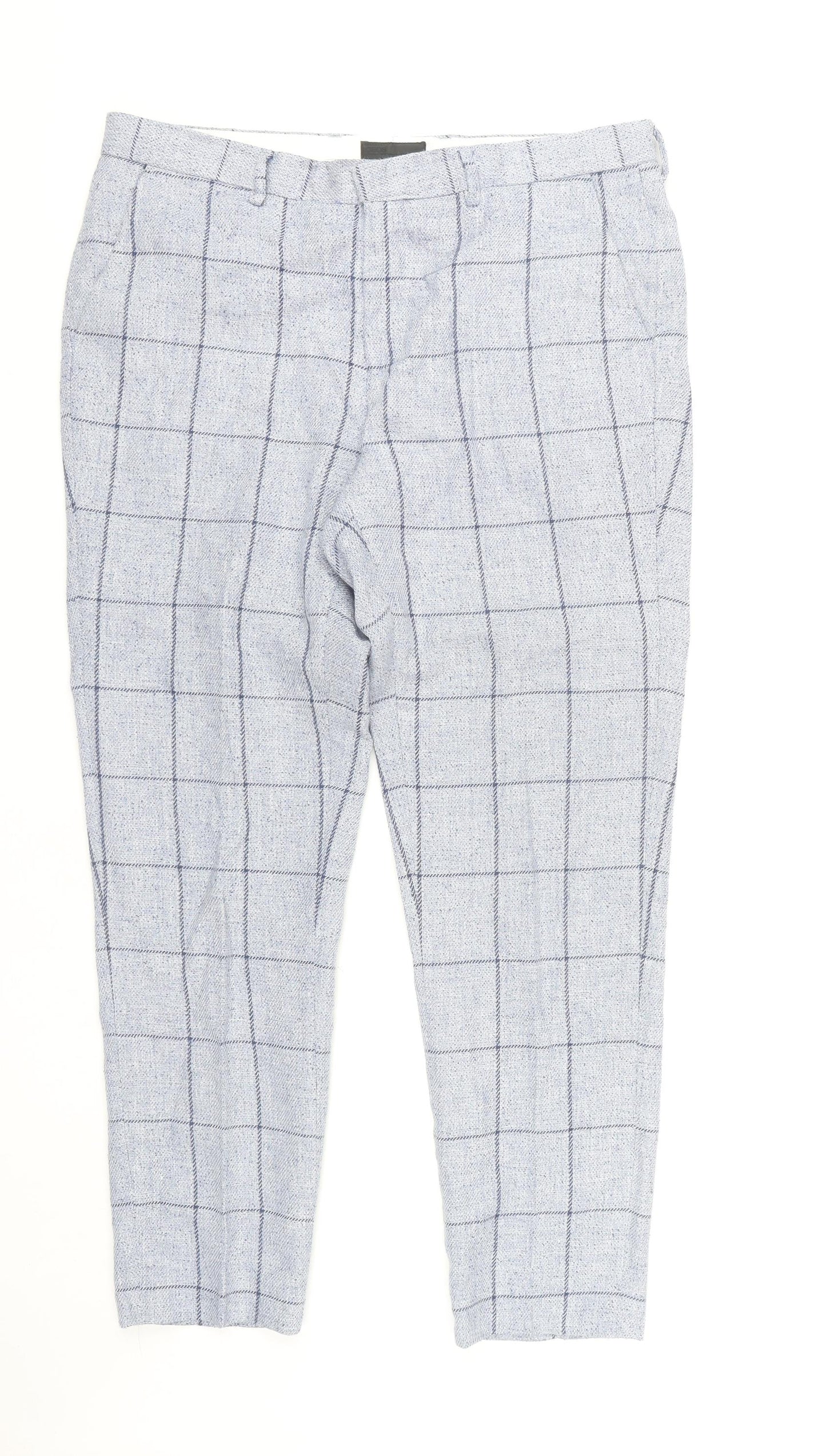 ASOS Men's Grey Check Trousers, Size L, Polyester Blend
