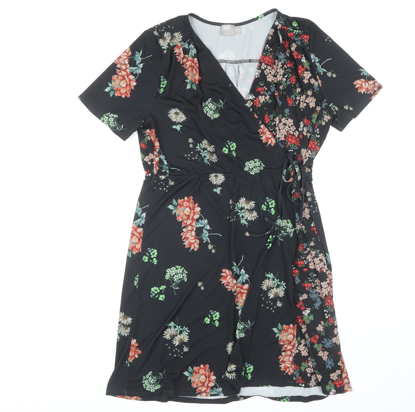 ASOS Women's Floral Wrap Dress, Multicoloured, Size 18
