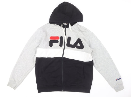 Fila Men's Medium Full Zip Hoodie - Black/Grey/White