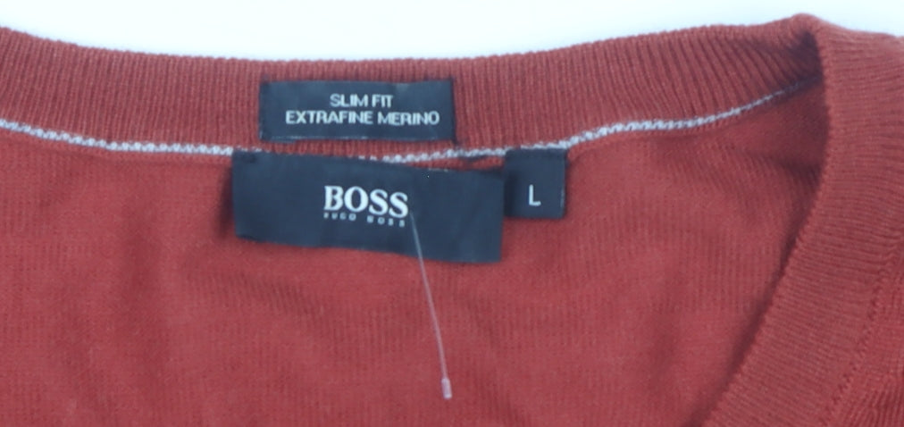 Boss Men's Red Slim Fit Wool Pullover Jumper L