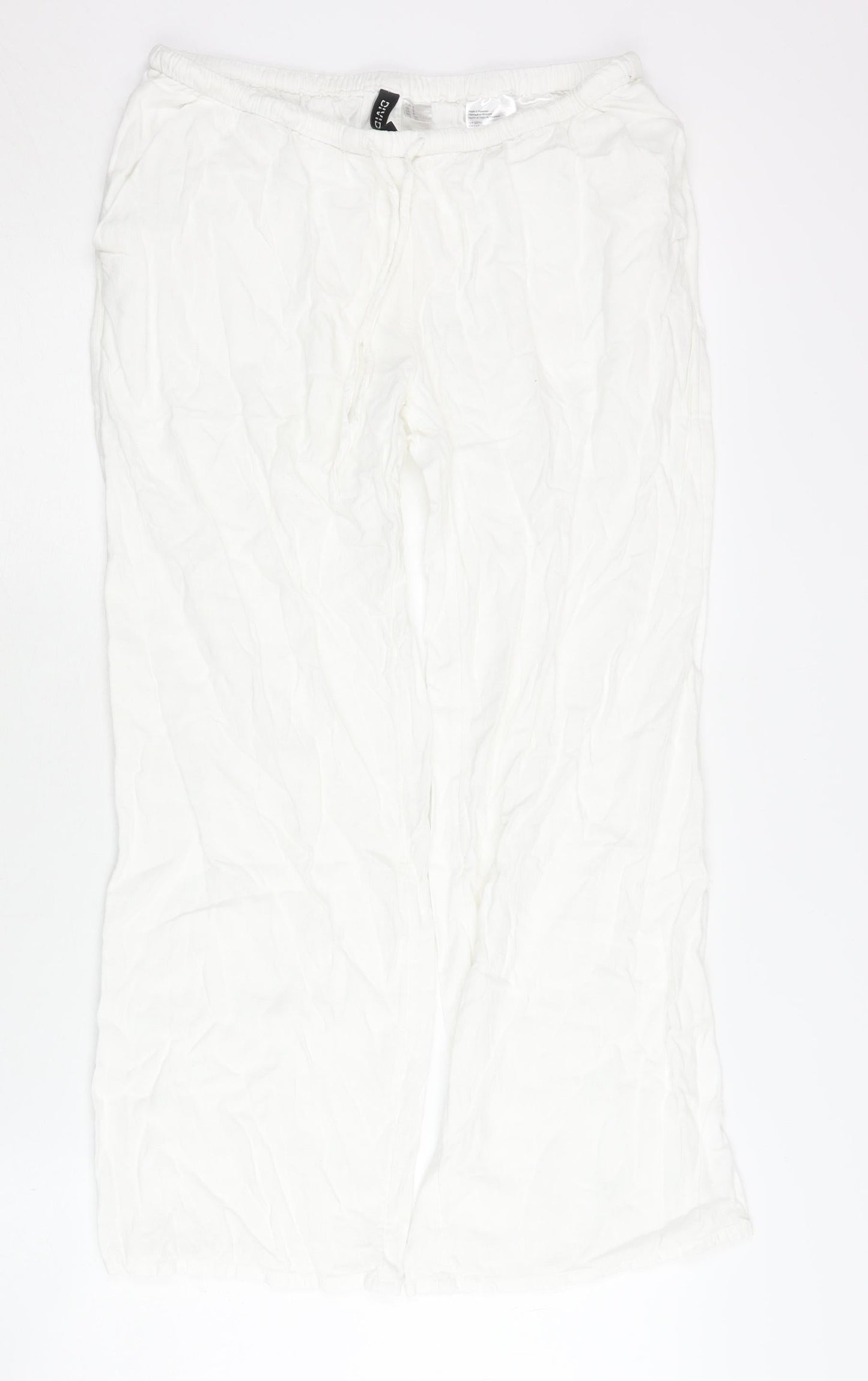 H&M Women's White Trousers Small, Casual Mid-Rise Elastic