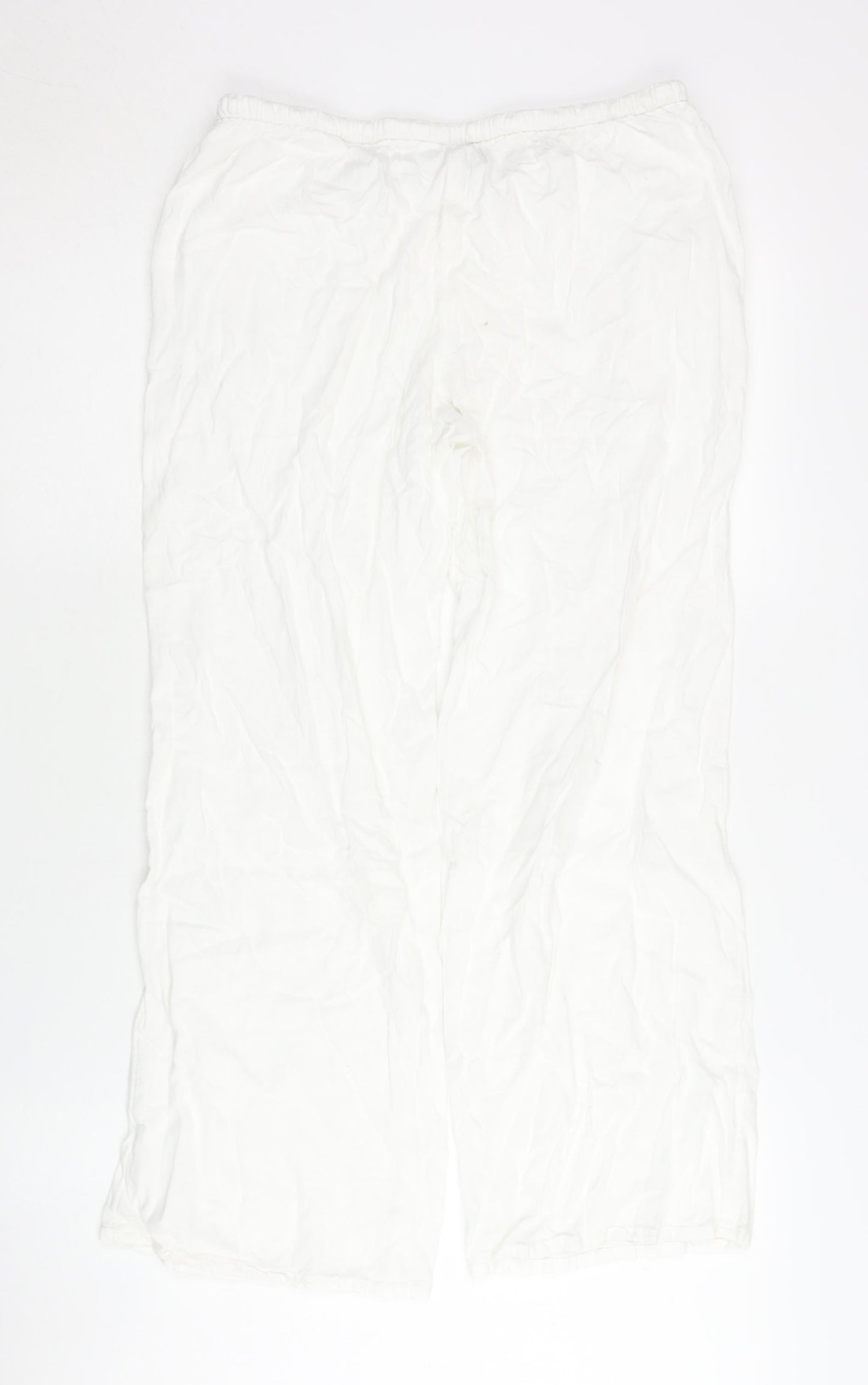 H&M Women's White Trousers Small, Casual Mid-Rise Elastic