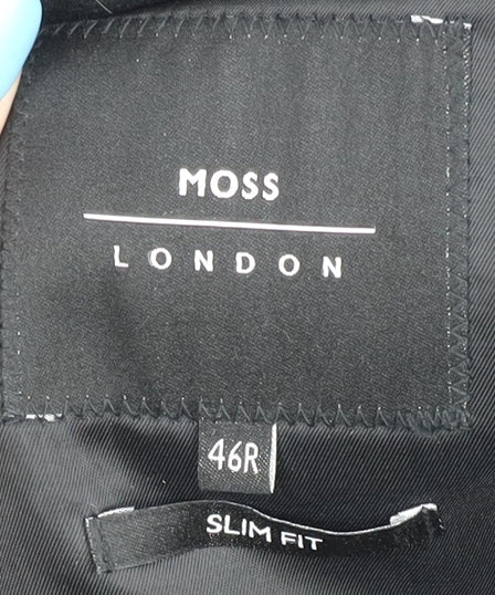 Moss London Men's Black Slim Fit Overcoat, Size 46R
