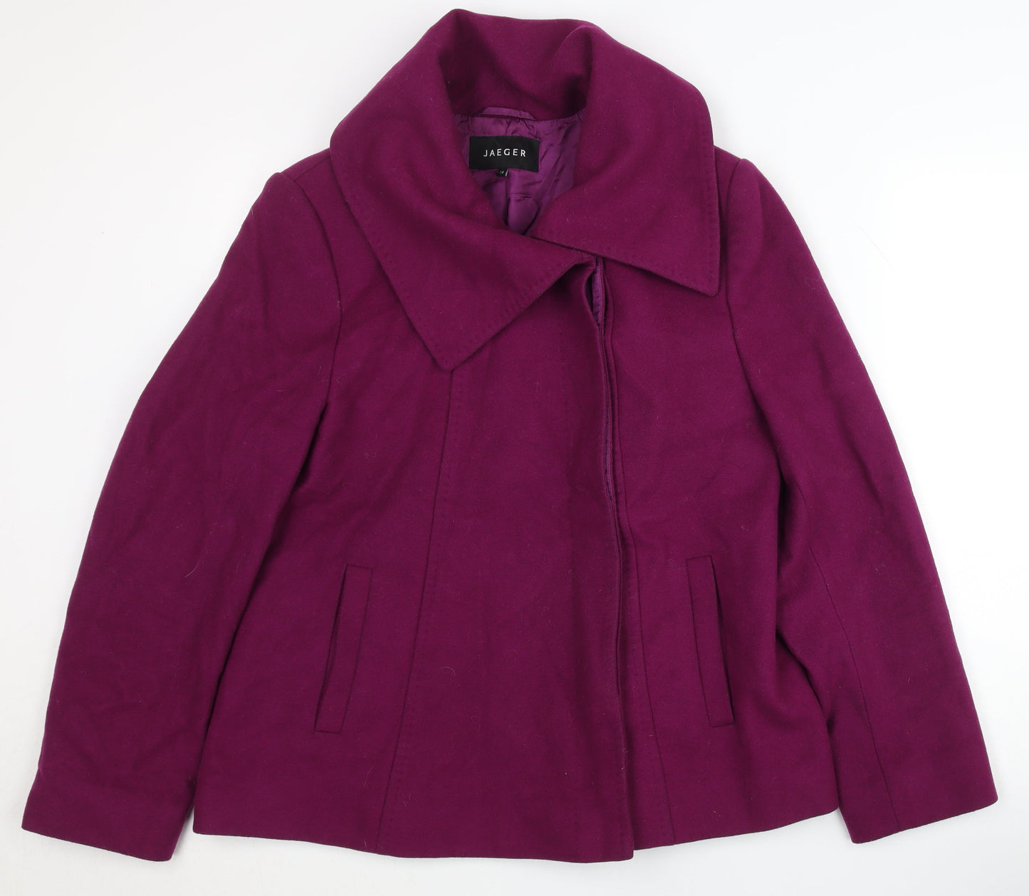 Jaeger Women's Purple Wool Jacket Size 14 - Classic Winter Elegance