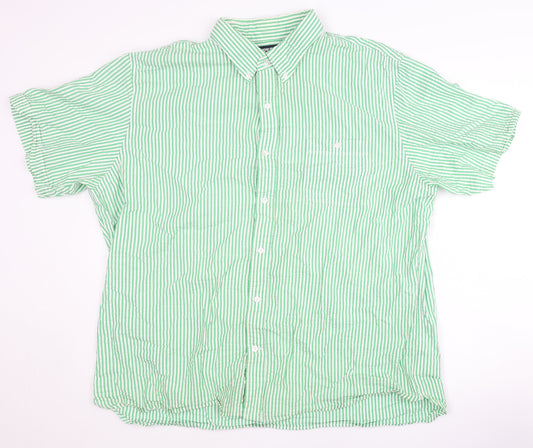 Lands' End Men's Green Striped Casual Shirt - XL