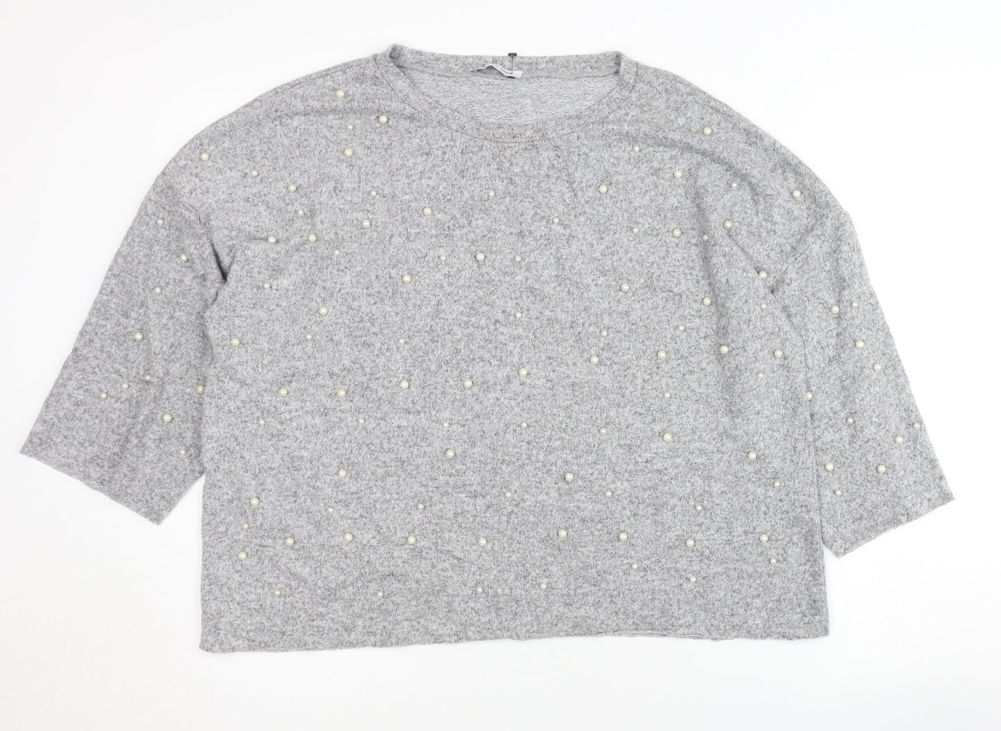 Zara Women's Grey Beaded Pullover Jumper Size 12