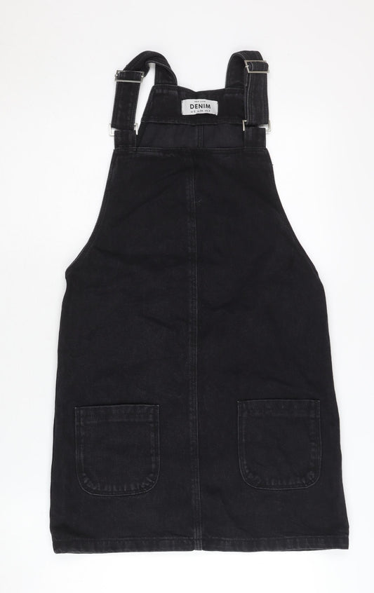 New Look Women's Black Denim Dungaree Dress Size 6