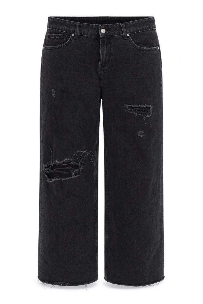 Denim Co Women's Black Wide-Leg Distressed Jeans Size 12