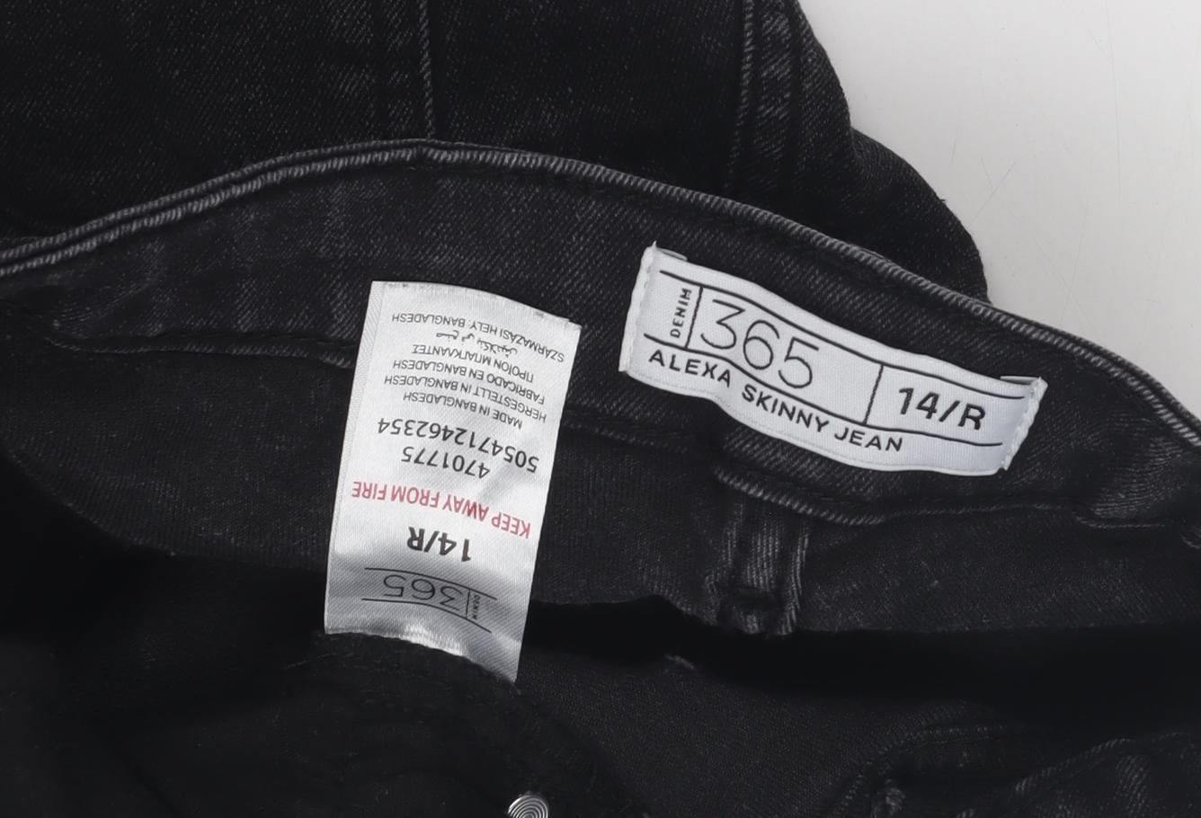 Denim 365 Women's Black Alexa Skinny Jeans, Size 14