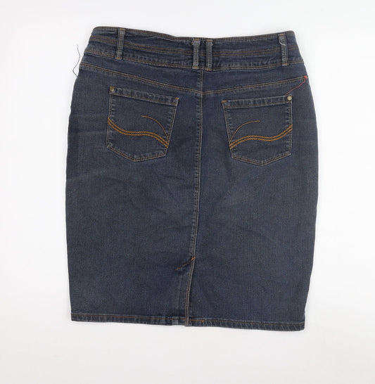 24 Seven Women's Blue Denim Pencil Skirt, Size 10, Casual Style