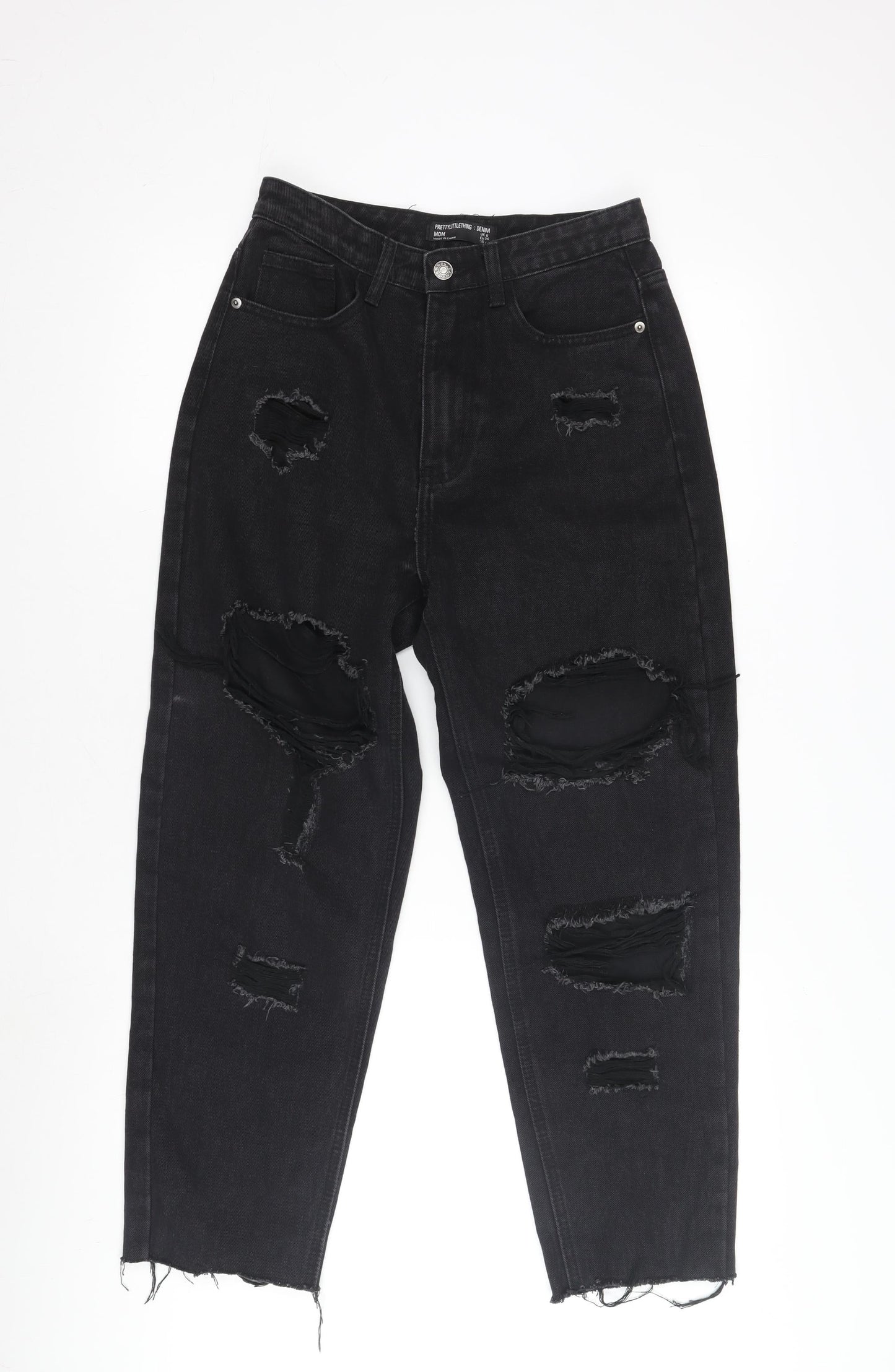 PrettyLittleThing Women's Black Mom Distressed Jeans Size 8