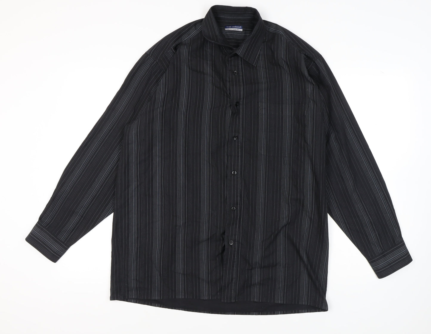 Tom Hagan Men's Black Striped Button-Up Shirt 17.5