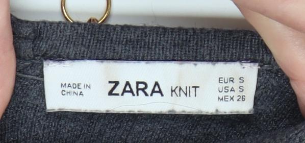 Zara Women's Grey Pullover Jumper, Size 10, Chain Accent