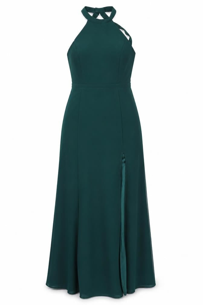 Front view of SHEIN Green Women's Halter Long Dress M