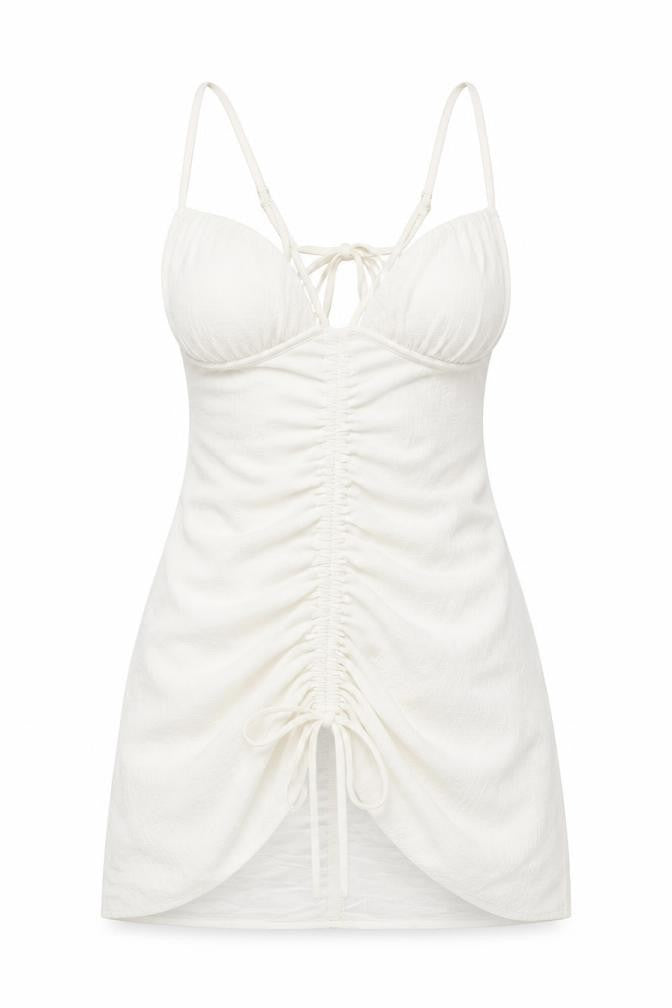 Front view of PRETTYLITTLETHING Women’s White Bodycon Dress, size UK 12