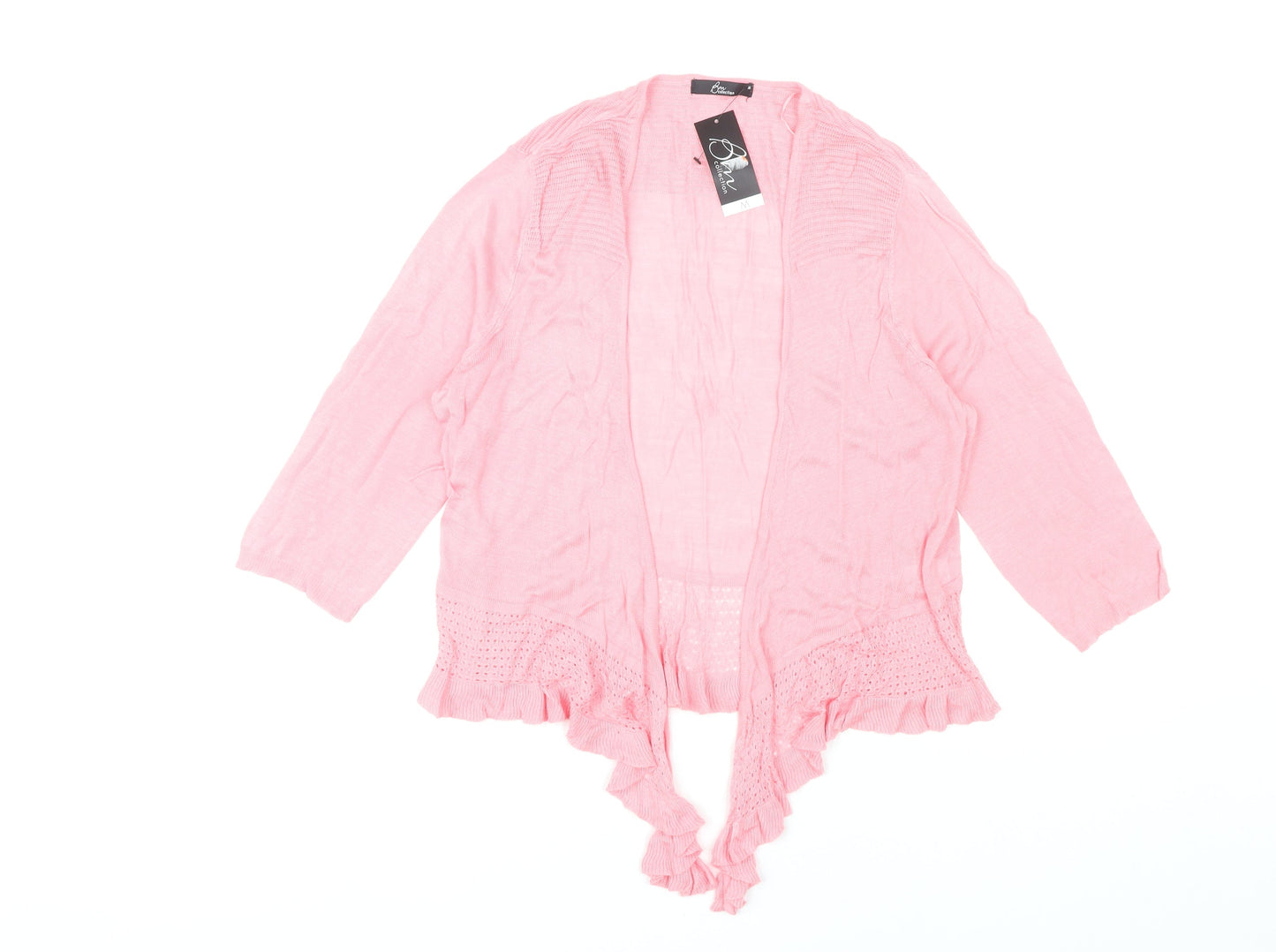 Bm Collection Women’s Pink Cardigan M 3/4 Sleeve Ruffle