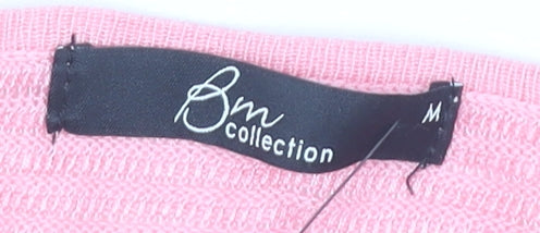 Bm Collection Women’s Pink Cardigan M 3/4 Sleeve Ruffle
