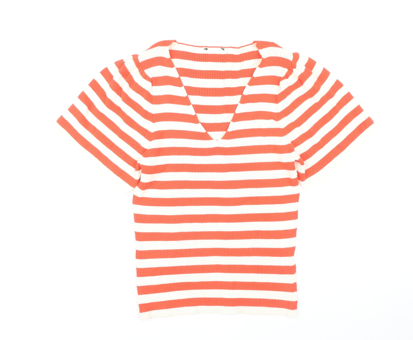 Matalan Women's Red Striped V-Neck Cropped T-Shirt Size 16