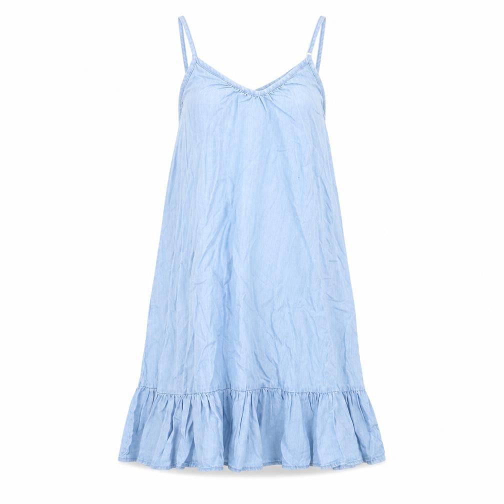 Front view of Denim Co Women's Blue Slip Dress, size 8, Casual